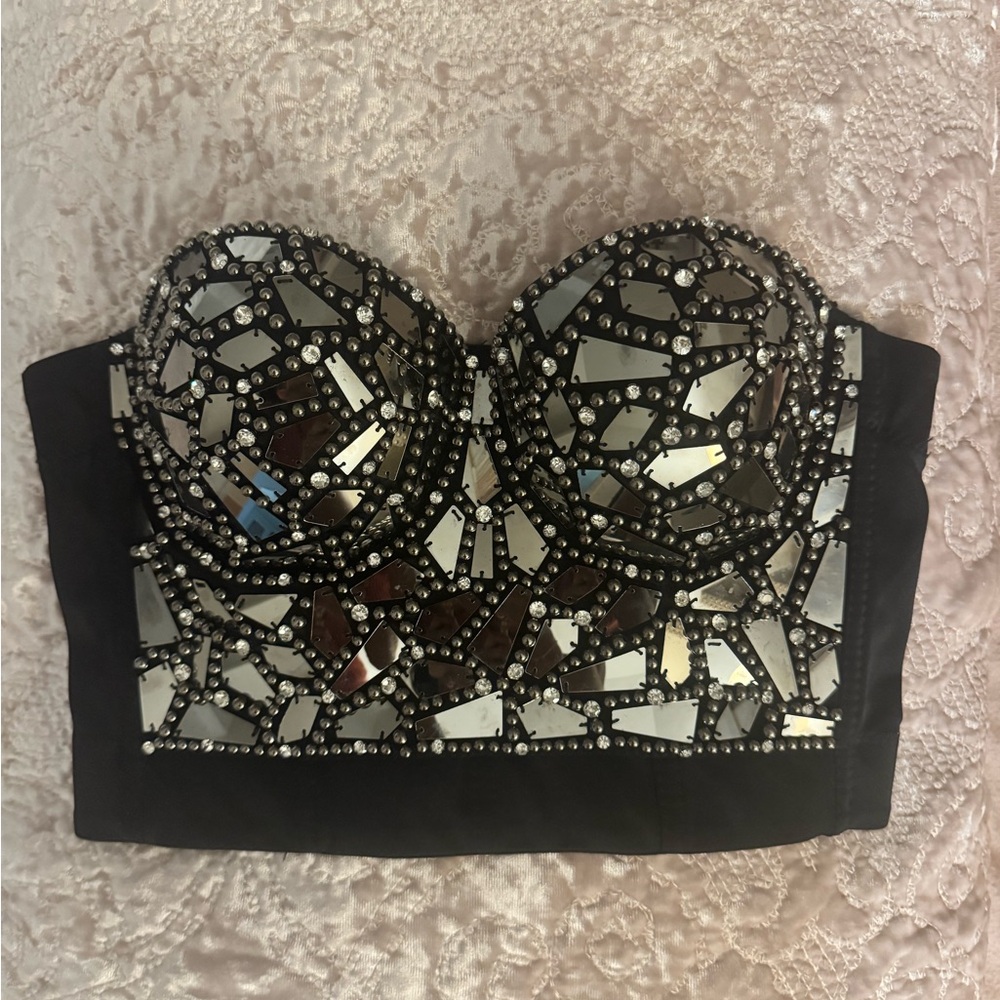 Black and Silver Embellished Bustier